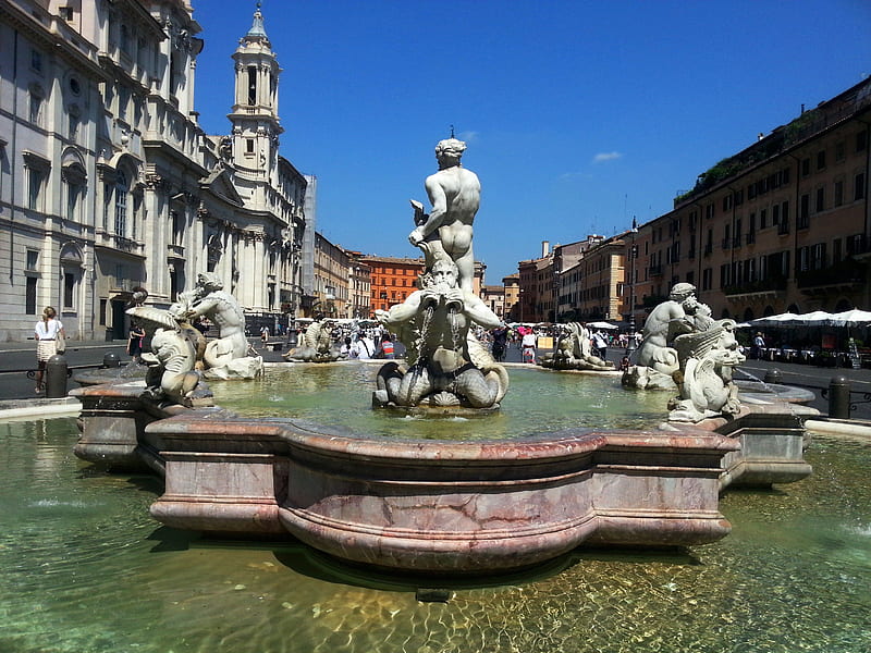 piazza navona, fountain, city, water, ancient, square, rome, sky, italy, HD wallpaper