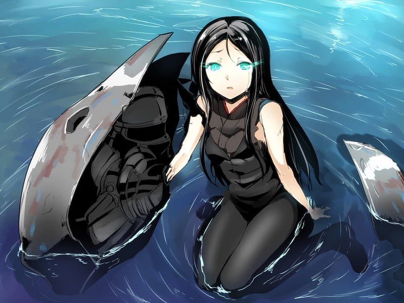 ru-class battleship, armor, cute, water, girl anime, anime, long hair, aqua eyes, HD wallpaper