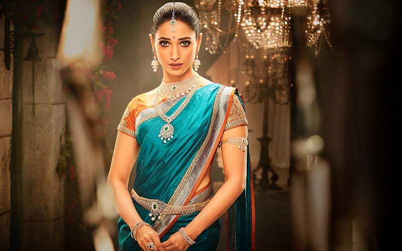 Tamanna Bhatia, Indian actress, Bollywood, Indian sari, traditional Indian womens clothing, hoot, beautiful Indian woman, HD wallpaper