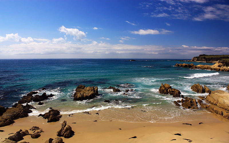 On the headlands of Narooma, sand, water, sky, beaches, HD wallpaper