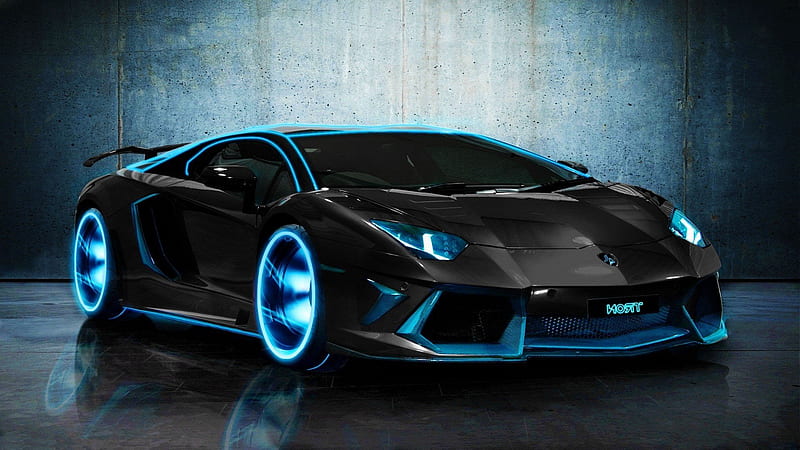 Neon Blue Black Lamborghini Car Lamborghini, HD wallpaper | Peakpx