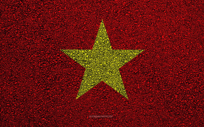 Flag of Vietnam, asphalt texture, flag on asphalt, Vietnam flag, Asia, Vietnam, flags of Asia countries, HD wallpaper