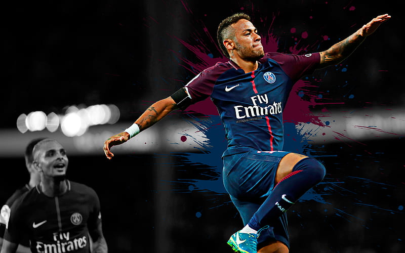 Neymar Jr Paris Saint-Germain, art, PSG, Brazilian football player, splashes of paint, grunge art, creative art, Ligue 1, France, football, HD wallpaper