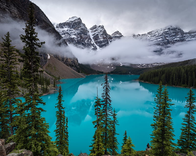 Moraine Lake, Canadian Rockies Ultra, Nature, Lakes, Blue, Travel, bonito, Landscape, Scenery, Lake, Mountains, Cloudy, Amazing, Canada, Peaks, Azure, Moraine, Banff, visit, nationalpark, tourism, attractions, glacially, HD wallpaper
