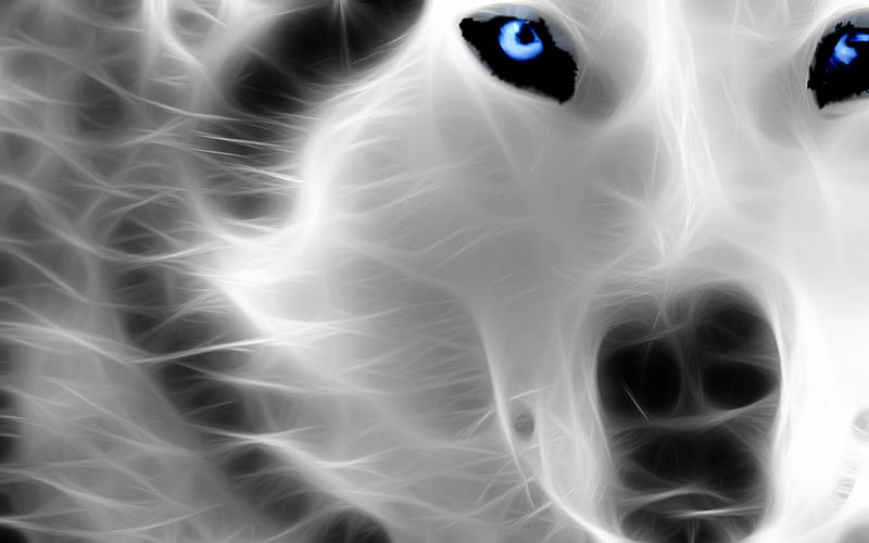 Neon Wolf, fractal neon, wolf, abstract, HD wallpaper