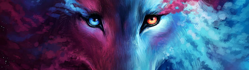 Wolf Fantasy Art, Dual Monitor Wolf, HD wallpaper