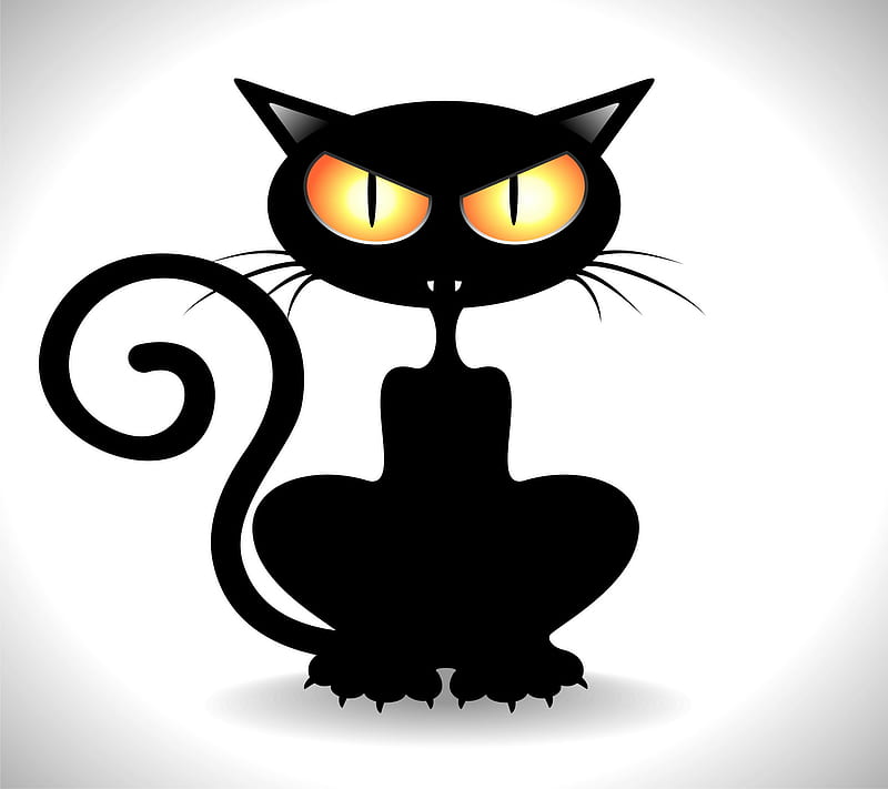 Black Cat, background, cartoon, cute, funny, vector, white, HD wallpaper