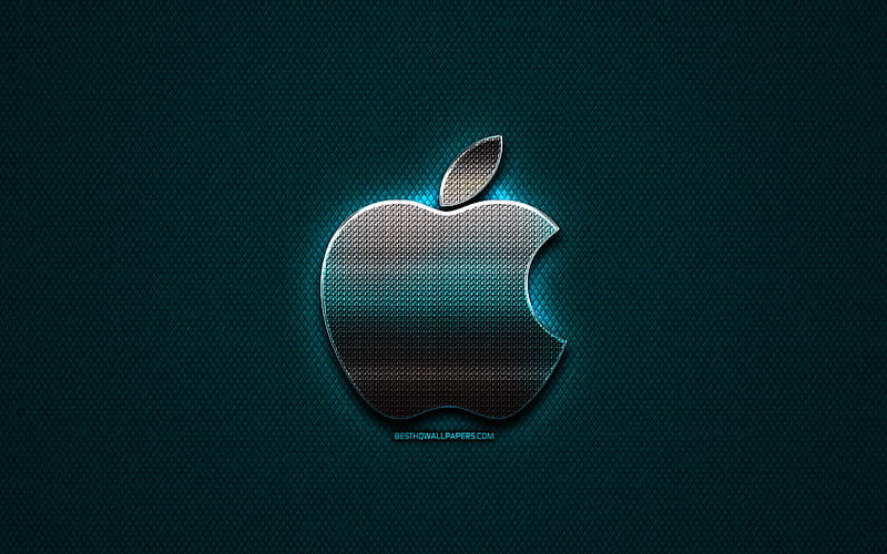 Apple glitter logo, creative, blue metal background, Apple logo, brands, Apple, HD wallpaper