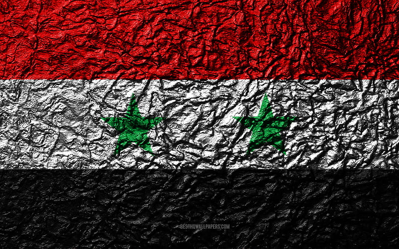 Flag of Syria stone texture, waves texture, Syria flag, national symbol, Syria, Asia, stone background, HD wallpaper
