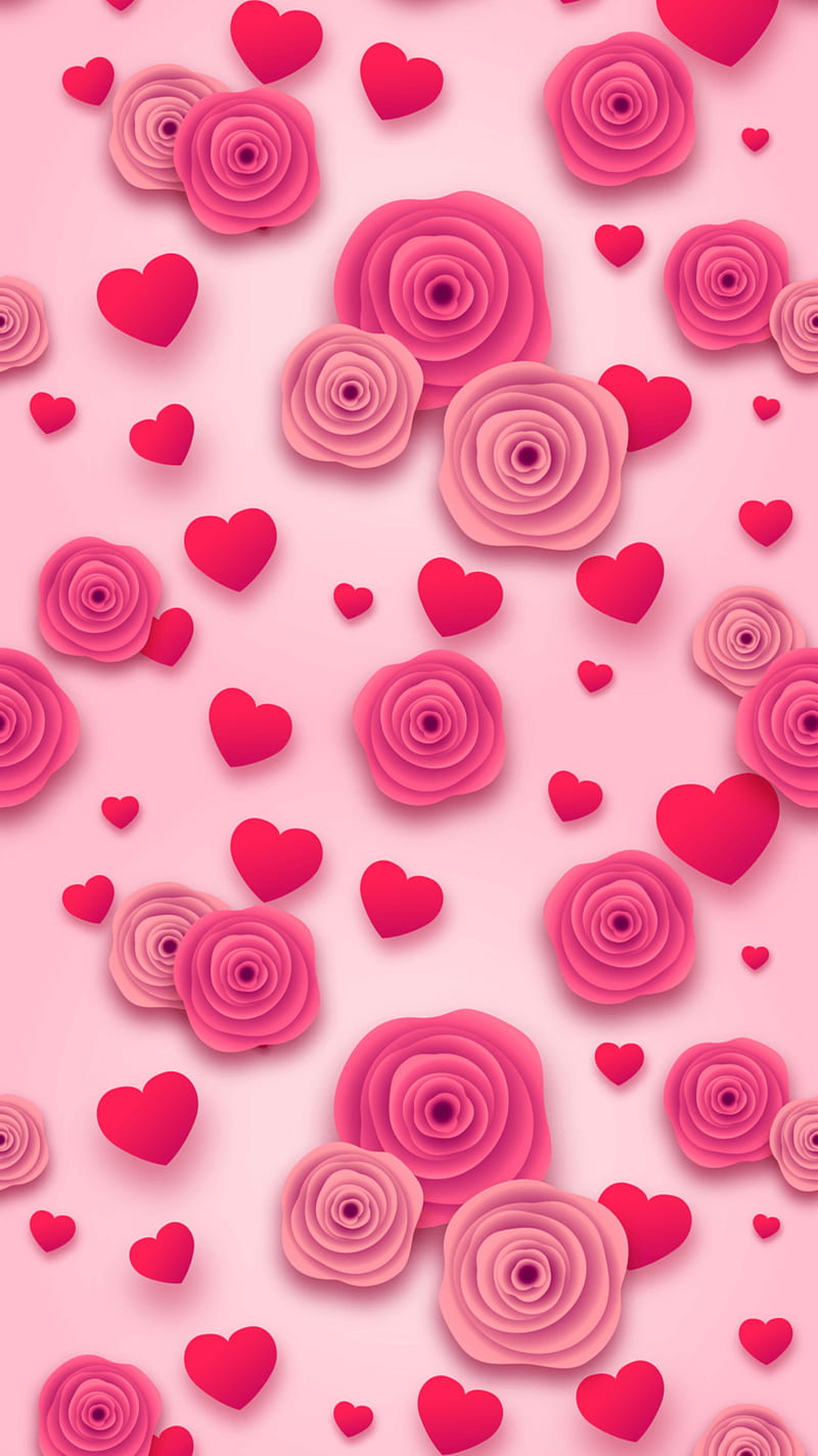 Pink Flowers, 3d, flower, heart, rose, roses, HD phone wallpaper | Peakpx