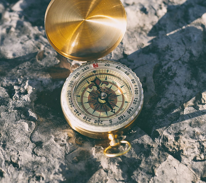Compass, device, direction, gold, instrument, magnetic, navagation, north, technology, HD wallpaper