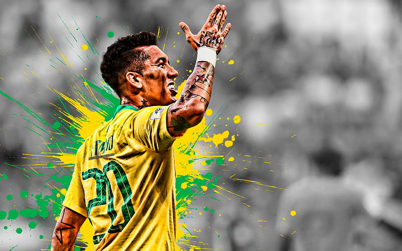 Roberto Firmino, Brazil national football team Brazilian soccer player, attacking midfielder, striker, portrait, soccer, art, Brazil, HD wallpaper