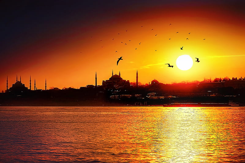Mosques, Mosque, Bosphorus, Istanbul, Sunset, Turkey, HD wallpaper