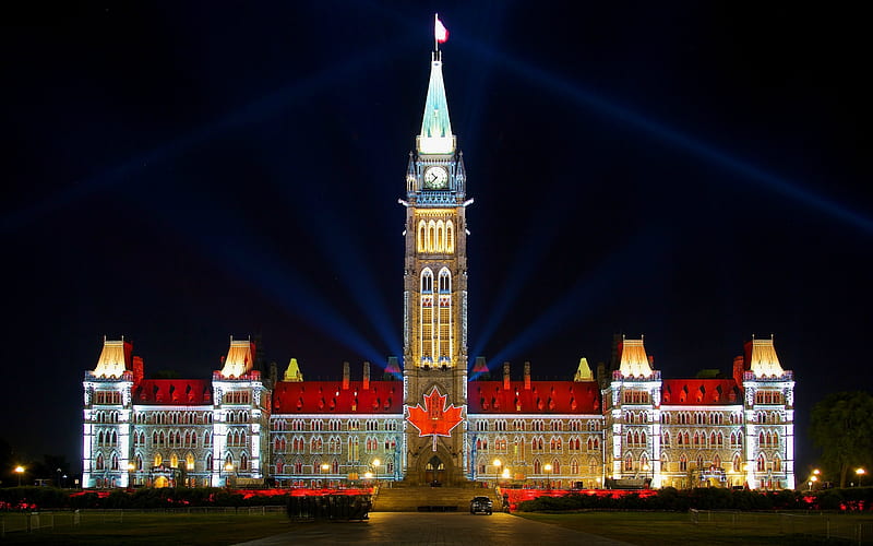 The Canadian Parliament Building, Ottawa, night scape, architecture, goverment, ottawa, canada, HD wallpaper