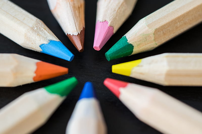Pencils Circle, blue, brown, circle, green, light ble, orange, pencils, pink, red, yellow, HD wallpaper