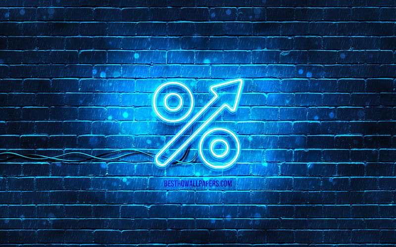 Percent Increase neon icon blue background, neon symbols, Percent Increase, neon icons, Percent Increase sign, financial signs, Percent Increase icon, financial icons, HD wallpaper