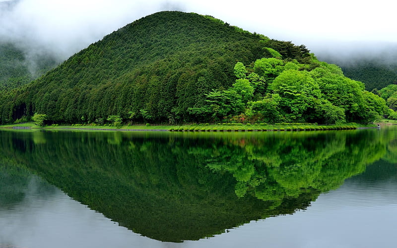 japan, reflection, mountain, hill, lake, HD wallpaper