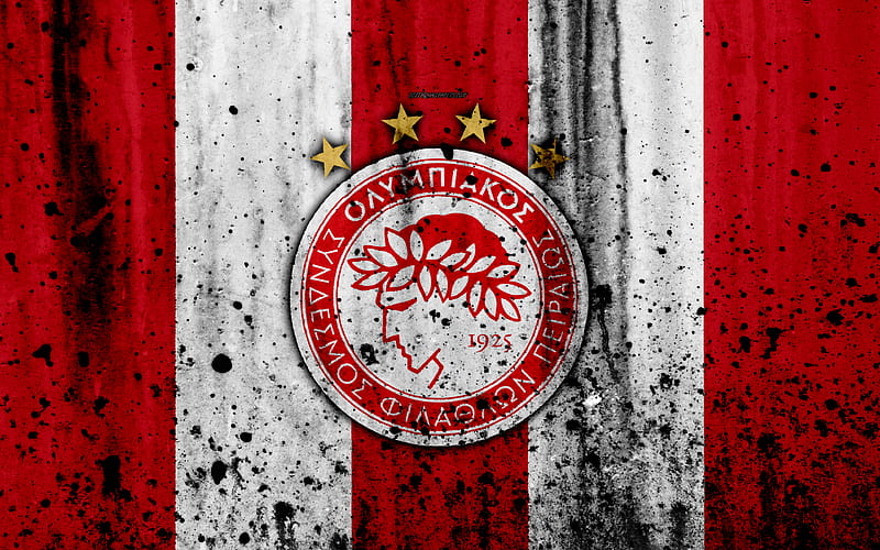 Olympiacos FC Greece Super League, grunge, stone texture, Olympiacos logo, emblem, Greek football club, Piraeus, Greece, HD wallpaper