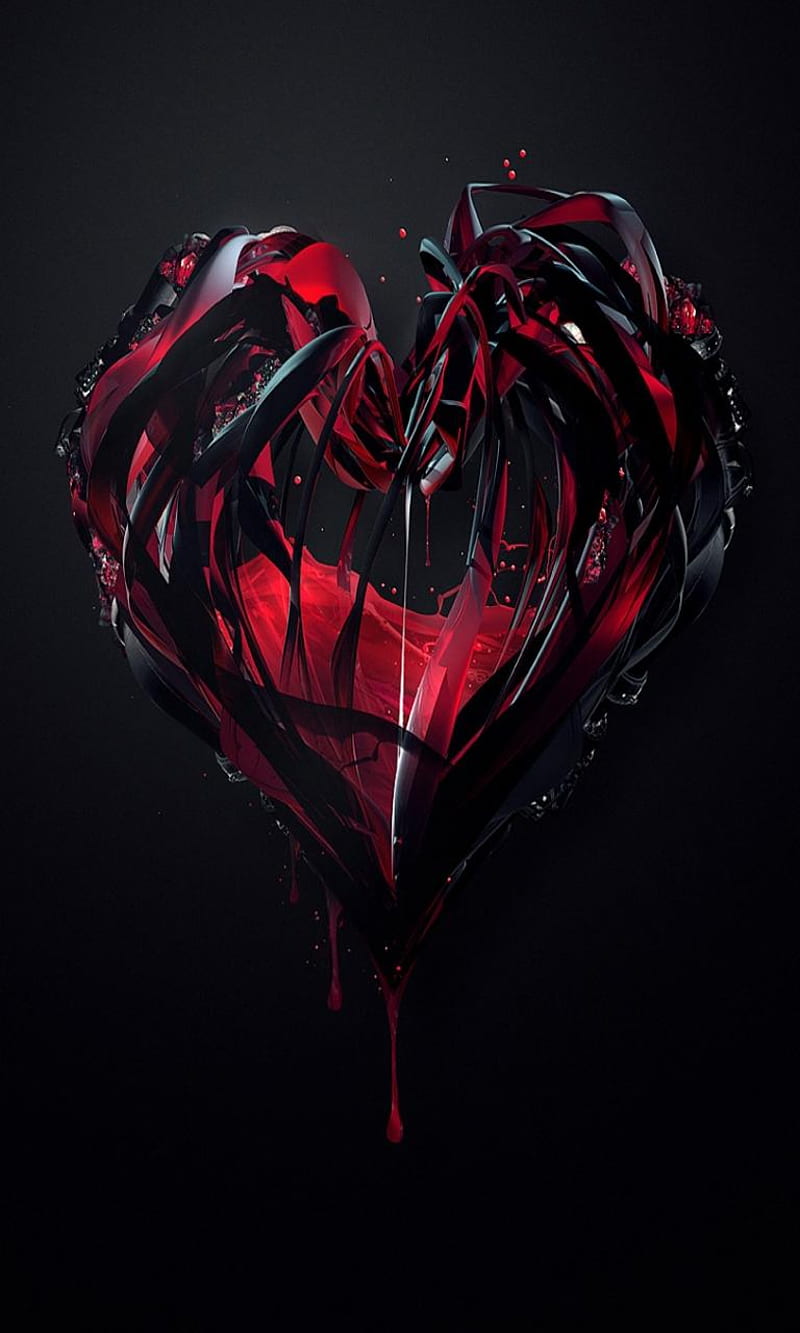 heart, 3d, abstract, black, blood, red, HD phone wallpaper