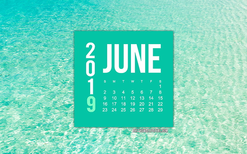 June 2019 Calendar, sea background, creative art, ocean, tropical island, summer 2019 calendars, June, HD wallpaper