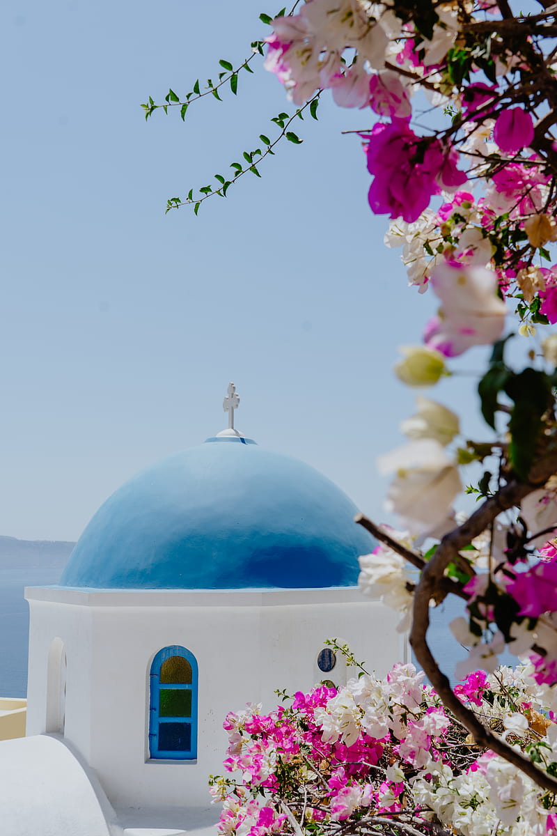 Santorini Dome Chapel, Greece, HD phone wallpaper