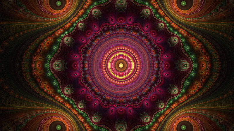 Green Purple Fractal Pattern Kaleidoscope Trippy, HD wallpaper