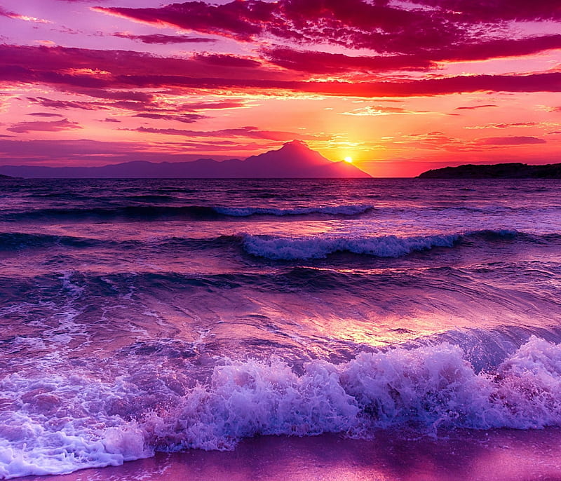Sunset, nature, ocean, sea, beach, HD wallpaper