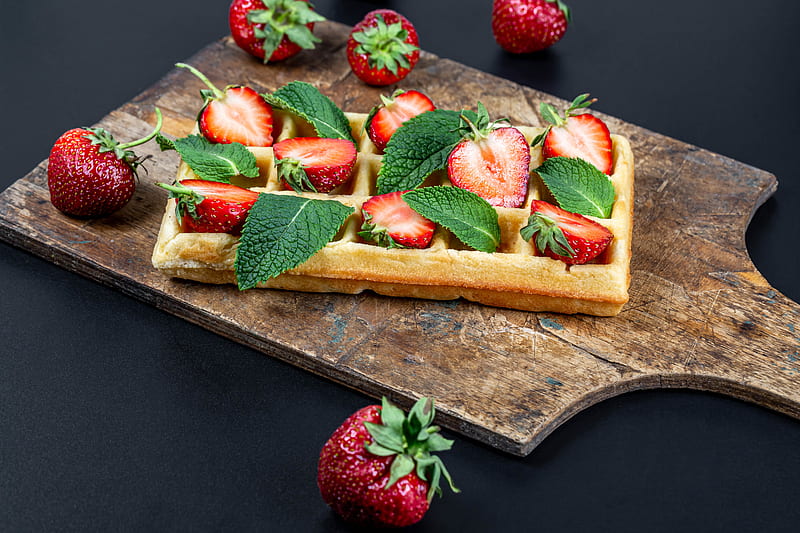 viennese waffles, waffles, strawberries, berries, fruits, HD wallpaper