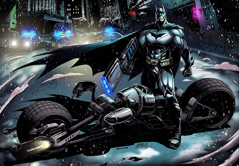 Police Chasing Batman Batmobile, batman, superheroes, artwork, artist, artstation, HD wallpaper