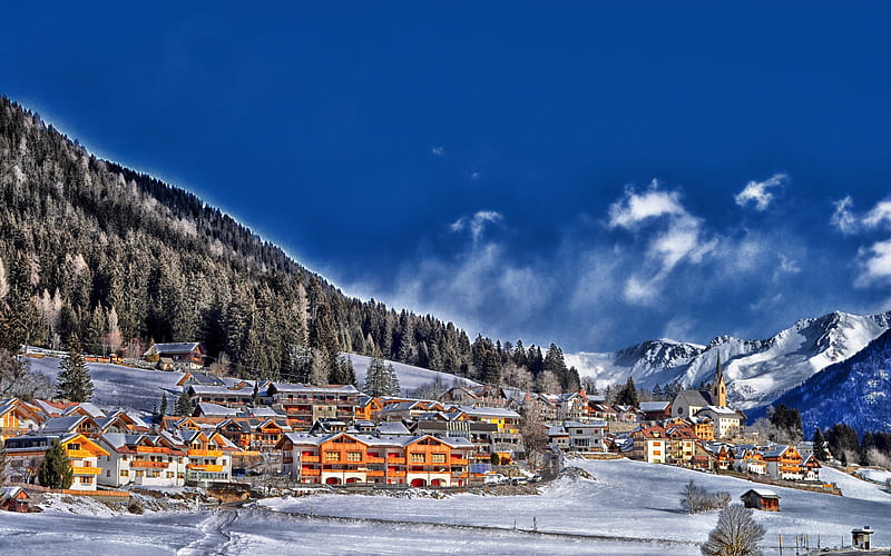 France resort, winter, French Alps, mountains, R, HD wallpaper