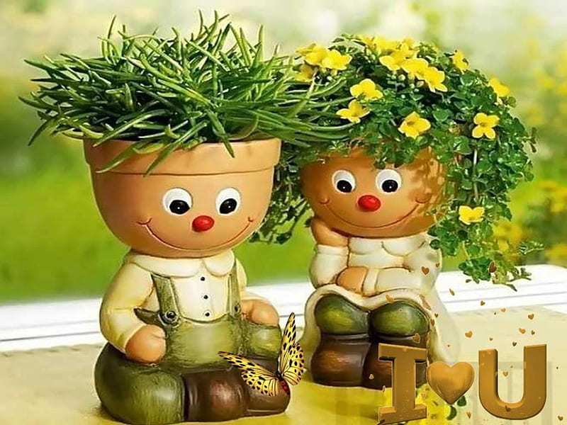 Planters So Cute, cute, planters, pots, plants, flowers, garden, funny, HD wallpaper