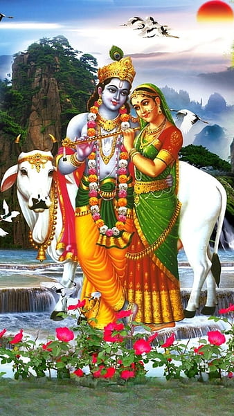 radha krishna with cow images full hd