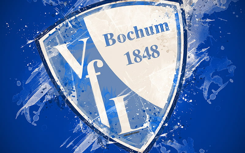 VfL Bochum paint art, logo, creative, German football team, Bundesliga 2, emblem, blue background, grunge style, Bochum, Germany, football, HD wallpaper