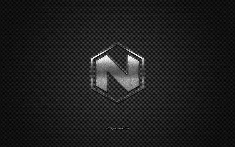 Nikola logo, silver logo, gray carbon fiber background, Nikola metal emblem, Nikola, cars brands, creative art, HD wallpaper