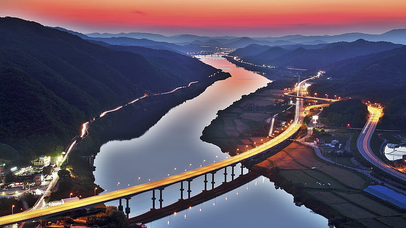 South Korea River Bridge, bridge, nature, HD wallpaper