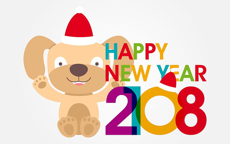 New Year, dog, 2018, New Years concepts, abstract dog, HD wallpaper