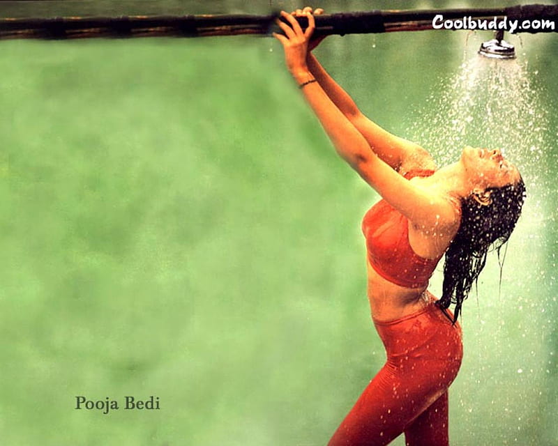 Pooja Bedi in shower, shower, red, bedi, pooja, HD wallpaper