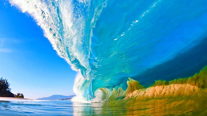 Big Blue, sunny morning, Hawaii, ocean, surf, bonito, wave, beach, sand, summer, HD wallpaper