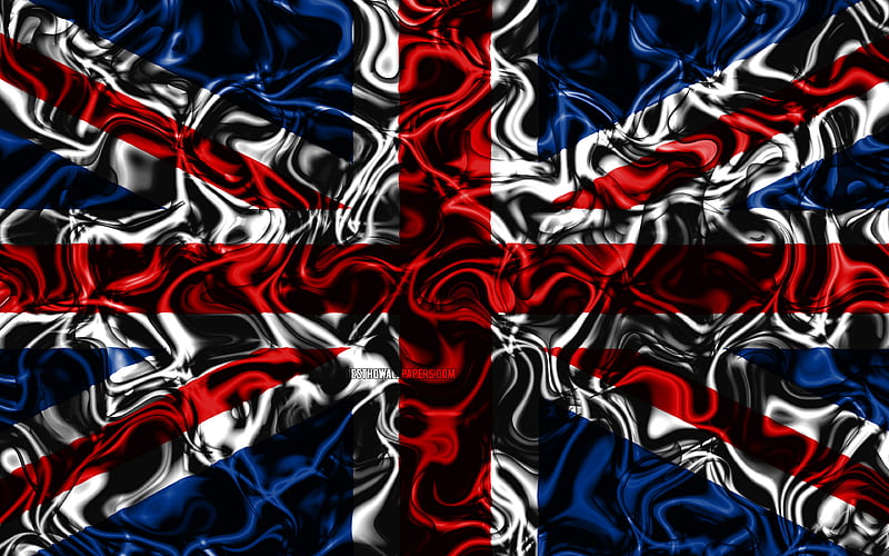 Flag of United Kingdom, abstract smoke, Union Jack, Europe, national symbols, United Kingdom flag, 3D art, United Kingdom 3D flag, creative, European countries, United Kingdom, UK flag, HD wallpaper