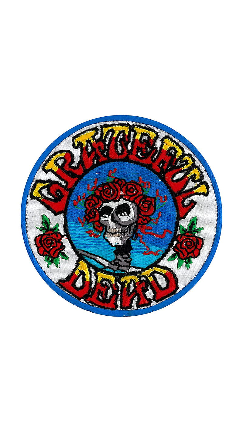 Grateful Dead, patch, skull and roses, HD phone wallpaper