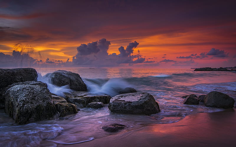 ocean, impressions, wave, dawn, thailand, morning, HD wallpaper