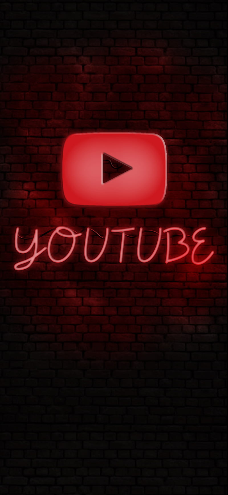 Neon Youtube, logo, dark, red , black, brick, wall, HD phone wallpaper