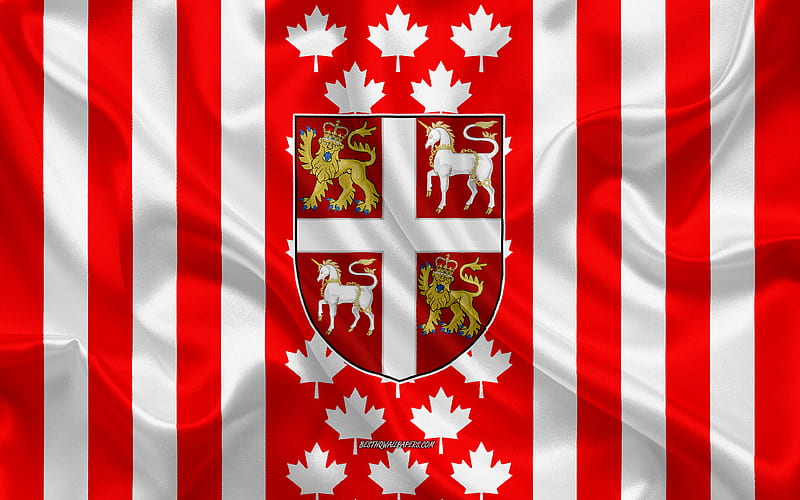 Coat of arms of Newfoundland and Labrador, Canadian flag, silk texture, Newfoundland and Labrador, Canada, Seal of Newfoundland and Labrador, Canadian national symbols, HD wallpaper