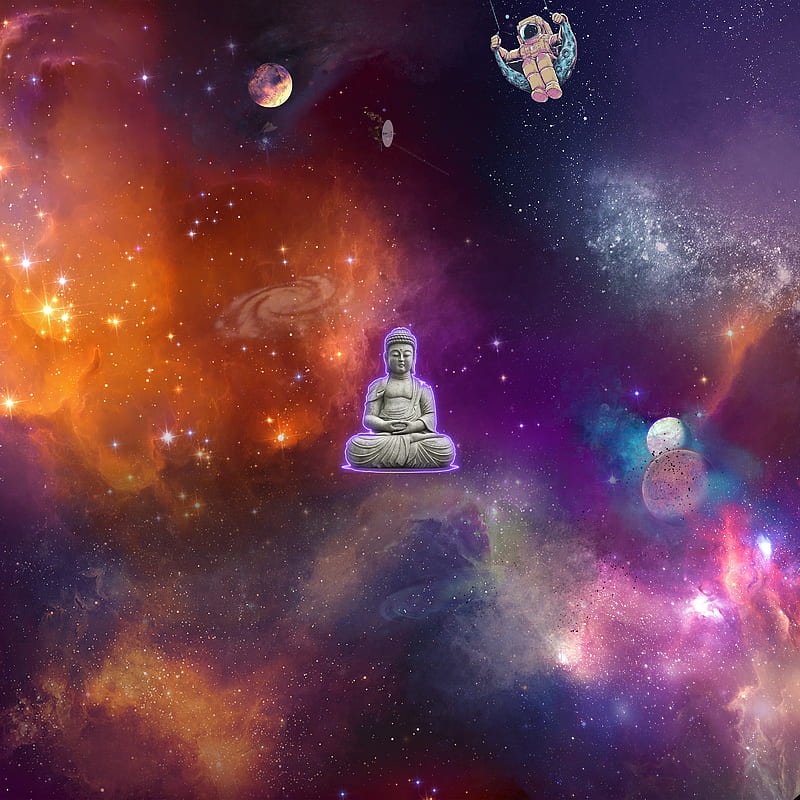 Space Buddah indigo, buddah, indigo, nebulae, neon, night, planets ...