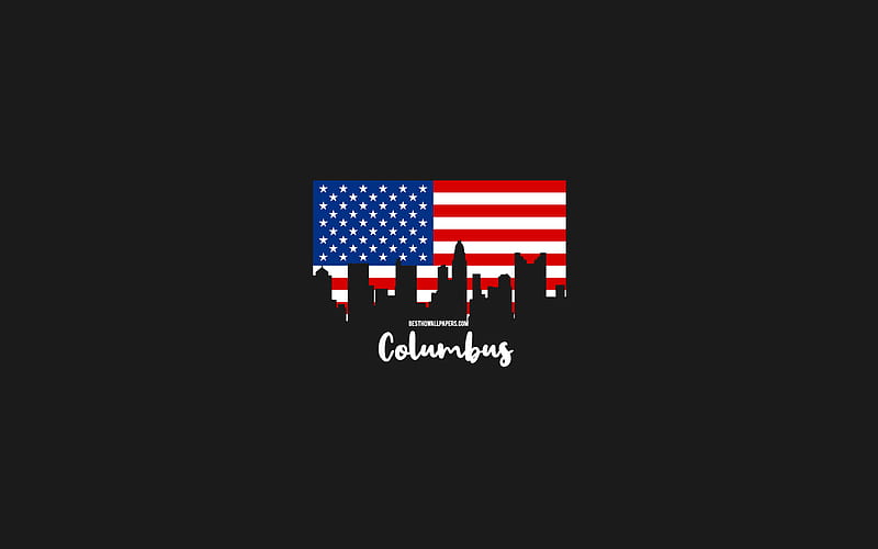 Columbus, American cities, Columbus silhouette skyline, USA flag, Columbus cityscape, American flag, USA, Columbus skyline, HD wallpaper