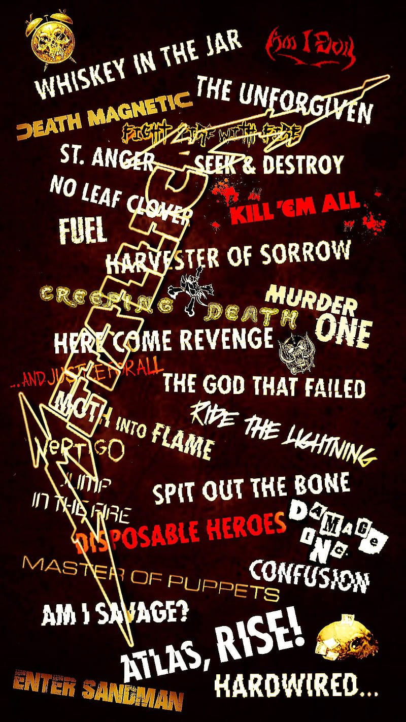 Metallica, album titles, heavy metal, logo, rock gods, song titles, thrash metal, HD phone wallpaper