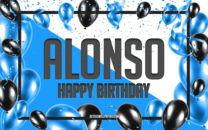 Happy Birtay Alonso, Birtay Balloons Background, Alonso, with names, Alonso Happy Birtay, Blue Balloons Birtay Background, greeting card, Alonso Birtay, HD wallpaper