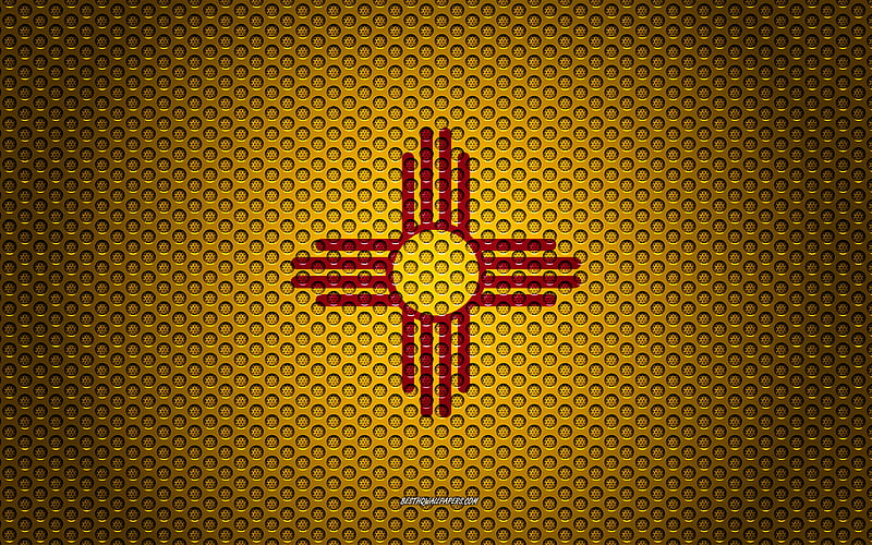 Flag of New Mexico American state, creative art, metal mesh texture, New Mexico flag, national symbol, New Mexico, USA, flags of American states, HD wallpaper