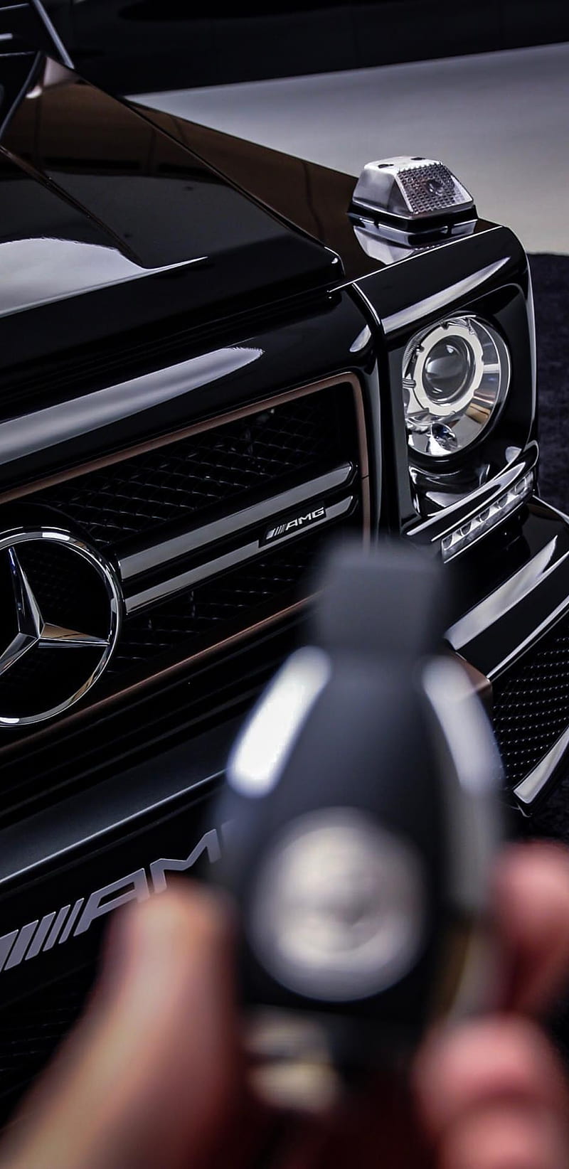 Mercedes Benz, amg, black, car, gclass key, logo, mercedes, star, HD phone wallpaper
