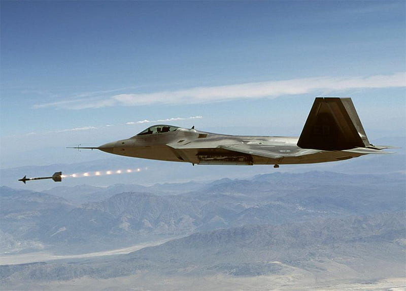 f 22 sidewinder launch, weapons, raptor stealth, fighter, air to air, missile, HD wallpaper